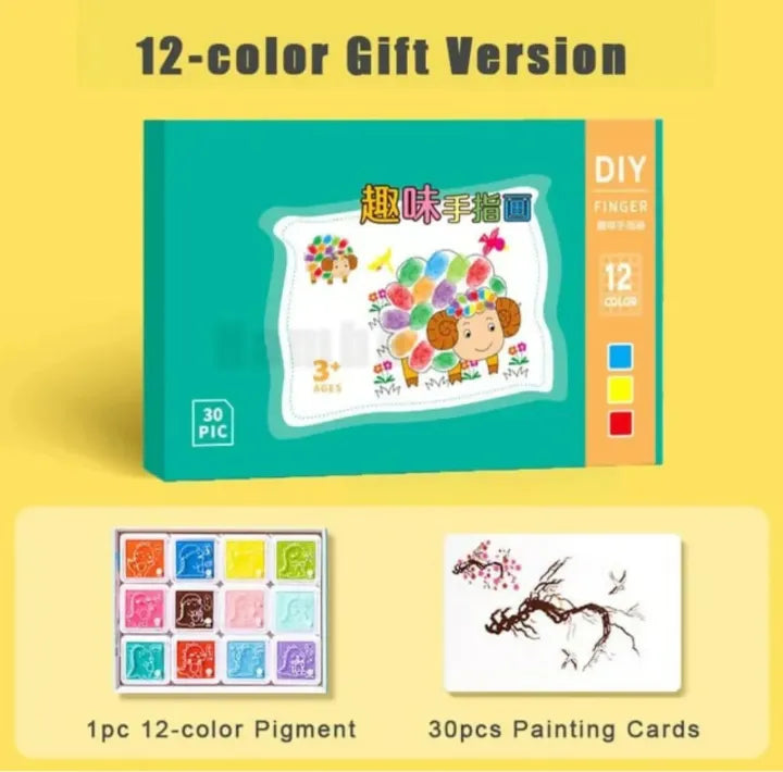 New DIY Kids Finger Painting Cards Set with 30pcs Cards and 12 Foamic colours ,learn art book toy for children & student activity book