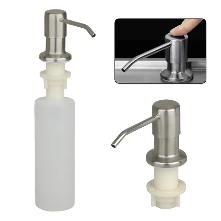 Built-in Sink Soap Dispenser for Kitchen Stainless Steel Brushed Nickel with 300ml Liquid Soap Bottle