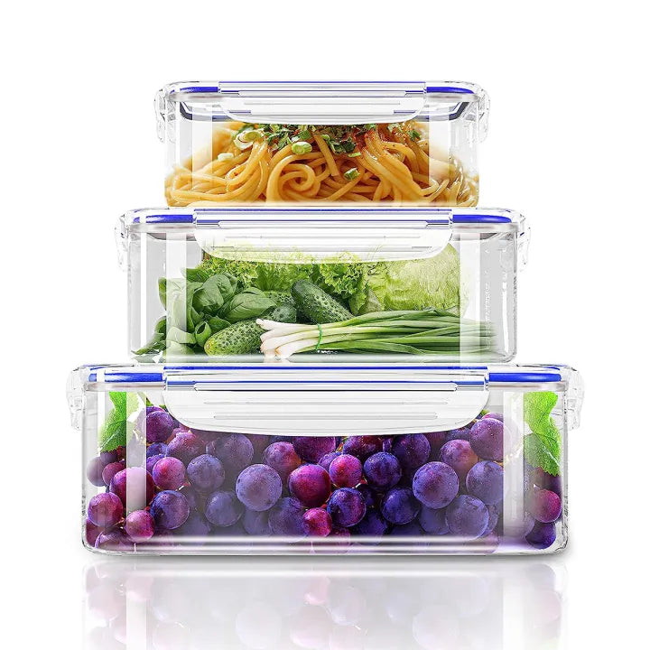 Food Storage Containers Set Premium Plastic Lock & Lock - 3 in 1 Containers & 3 Airtight Lids | Reusable & Leak-Proof Food Storage Containers | Ideal for Leftovers, Lunch Boxes, Freezer & Microwave Safe