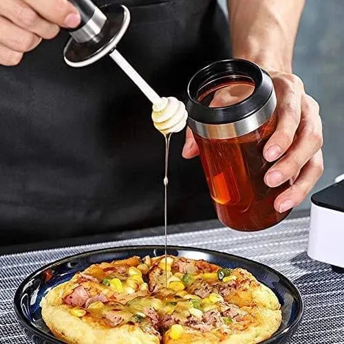 Clear Glass Jar with Lid and Spoon Attached for Home and Kitchen, sugar bowl, Honey Jar, condiment container, Spice