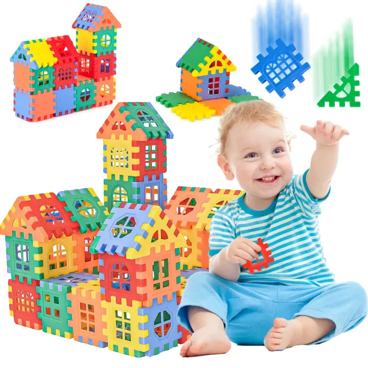 Children's Multicolored Plastic Block Building Houses And DIY Toys with windows, kindergarten construction, creation of boys and girls large house - Toynix