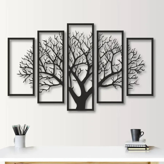 5 Frames Tree Wooden Wall Decor Ideas | 3d Laser Cut Wooden Wall Decoration Pieces for Offices and Bedrooms and for Gift Items | Decorating Items for Home Decoration Items for Rooms Decoration Items for Home Decor and Living Room | Decore Wall Art