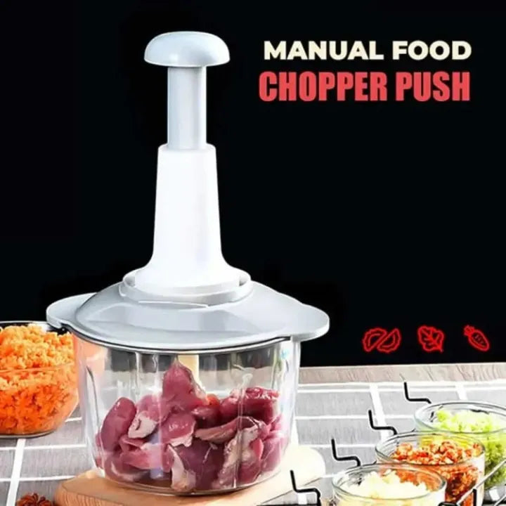 Hand chopper Manual Food Chopper, 1500ML Speedy Chopper with 3 Curved Stainless Steel Blades, Handheld Vegetable Chopper/Mincer/Blender to Chop Fruits Onions/Nuts/Ginger/Herbs/Garlics/Meet, Push Chopper