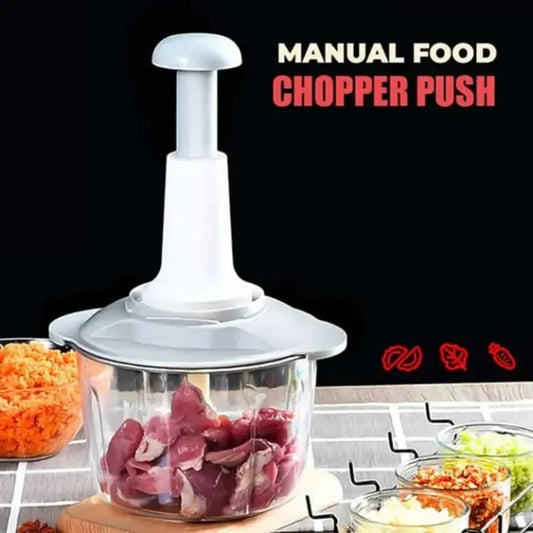 Hand chopper Manual Food Chopper, 1500ML Speedy Chopper with 3 Curved Stainless Steel Blades, Handheld Vegetable Chopper/Mincer/Blender to Chop Fruits Onions/Nuts/Ginger/Herbs/Garlics/Meet, Push Chopper