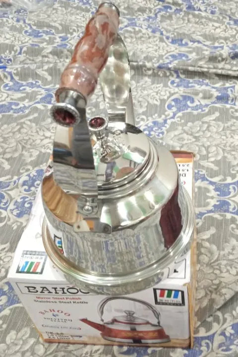 stainless steel kettle with wood handle
