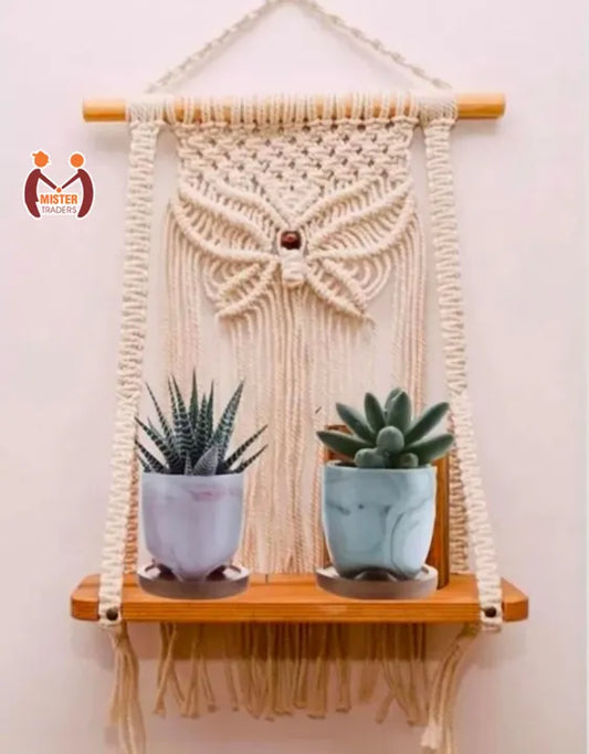 Mister Traders Brand Purely Handmade Macrame Wall Hanging Shelf I Decorating items I Decorating items for home I Wall decoration items I Wall art I Wall art hangings I Home decor items I Decoration pieces I Decoration items I Wall Shelves