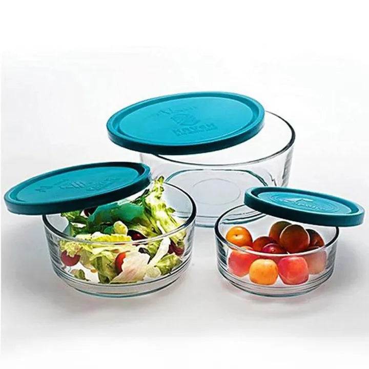 Set of 3 Air Tight Glass Food Storage Containers, 0.5L, 1L, and 3L, Microwave Safe