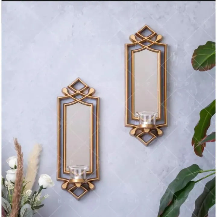 2 Peace Fancy Wall Mirror Candle Stand Décor Decoration